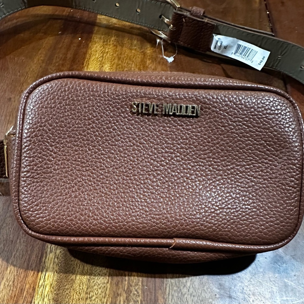 Steve Madden Belt Bag Fanny Pack Brown Cognac Faux Leather Clutch